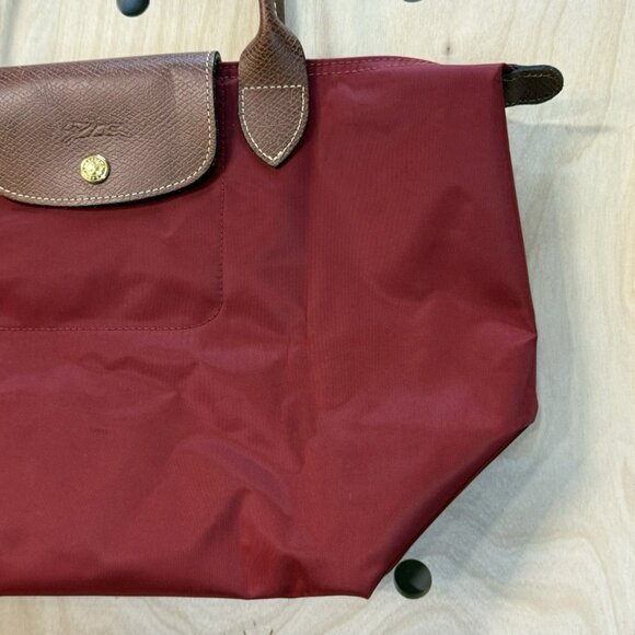 Longchamp Le Pliage Original M Tote bag Red Foldable Bordeaux Red EUC Purse - Picture 3 of 16